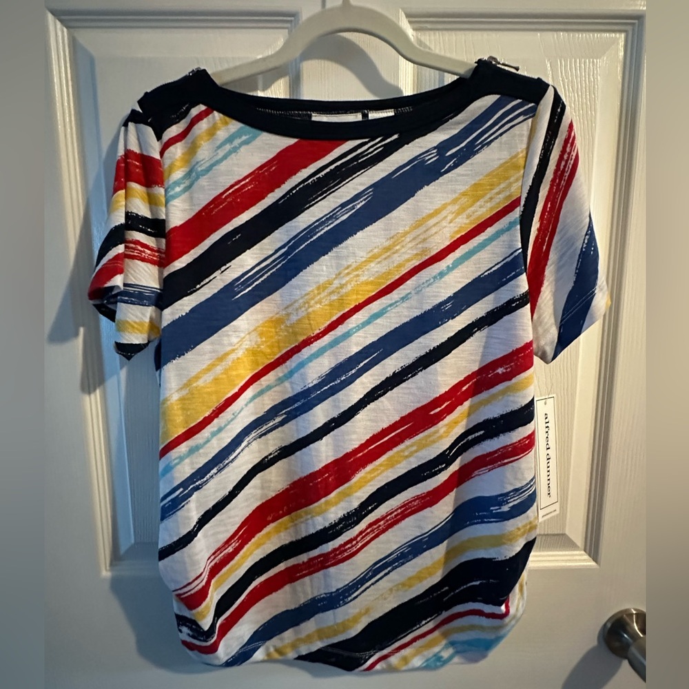 Women’s Alfred Dunner American Dream Brushstroke Top w/zipper detail Sz:S NWT